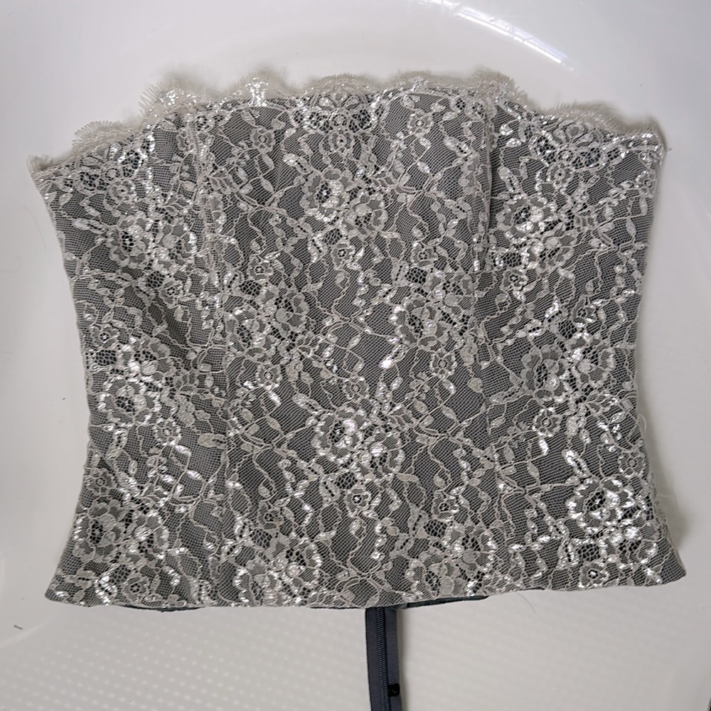 Alvina Valenta Silver and Gray Strapless Top